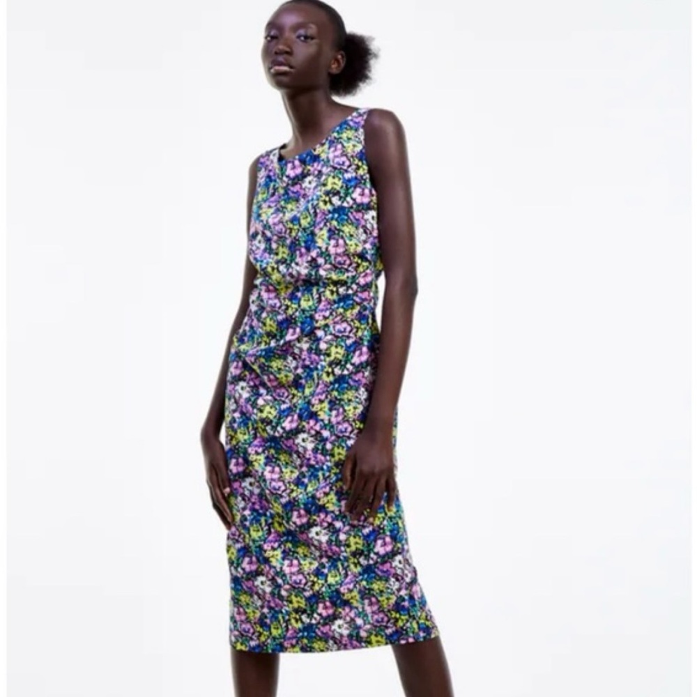 ZARA Buddy Hugging floral Midi Jersey Dress